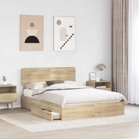vidaXL Κρεβάτι Αποθήκης Δρύς Sonoma 140 x 190 cm Επεξεργασμένο ξύλο