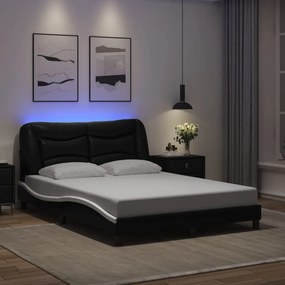 vidaXL Πλαίσιο κρεβατιού με LED χωρίς στρώμα Hvar Μαύρο/Λευκό 140x190εκ.