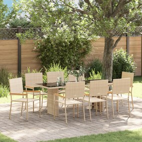 vidaXL Σέτ φαγητού για κήπο 9 pcs Μπεζ 190 x 80 x 75 εκ.
