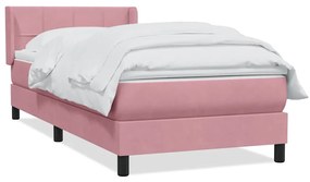 vidaXL Κρεβάτι Boxspring με Στρώμα Ροζ 90x220 εκ. Βελούδινο