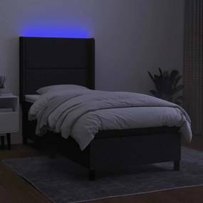 vidaXL Κρεβάτι Boxspring με Στρώμα &amp; LED Μαύρο 90x200 εκ. Υφασμάτινο