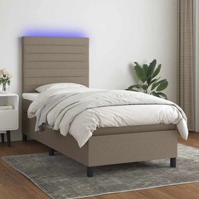 vidaXL Κρεβάτι Boxspring με Στρώμα & LED Taupe 90x190 εκ. Υφασμάτινο