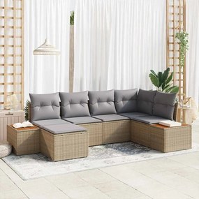 vidaXL Σετ Καναπέ Κήπου με μαξιλάρι 6 pcs Μπεζ Πολυ ράταν