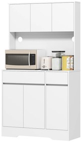 HOMCOM Ντουλάπι Κουζίνας με Ανοιχτό Χώρο Εργασίας, 6 Ντουλάπια, 2 Συρτάρια, Ρυθμιζόμενα Ράφια, Οπές Καλωδίων, Πλάκα Μορίων, Λευκό