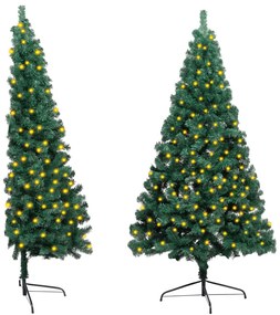 vidaXL Χριστουγεννιάτικο Δέντρο Μισό με LED & Βάση Πράσινο 180 εκ. PVC