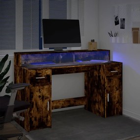 vidaXL Γραφείο με LED Καπνιστή δρυς 140x55x91 εκ. Επεξεργ. Ξύλο