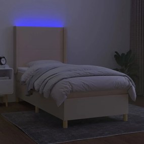 vidaXL Κρεβάτι Boxspring με Στρώμα &amp; LED Κρεμ 90x190 εκ. Υφασμάτινο