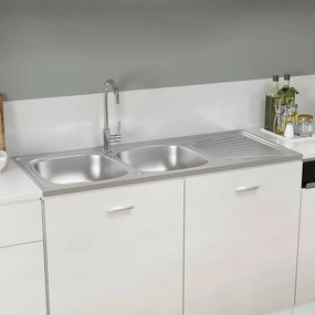 VidaXL Νεροχύτης Διπλή Γούρνα Ασημί 1200x600x155 χιλ. Ανοξείδ. Ατσάλι