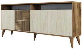 Μπουφές Milan 845HCT5606 180x35x78cm Travertine Beige-Walnut Πλαστικό,Μοριοσανίδα