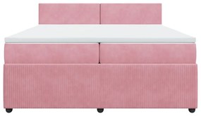 Κρεβάτι Boxspring με Στρώμα Ροζ 200x200 εκ. Βελούδινο - Ροζ