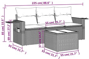 vidaXL Σαλόνι Κήπου Σετ 4 Τεμαχίων Γκρι Συνθετικό Ρατάν με Μαξιλάρια