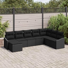 vidaXL Σετ Καναπέ με μαξιλάρι 8 pcs Μαύρο συνθετικό ρατάν