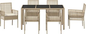 vidaXL Σέτ φαγητού για κήπο 7 pcs Μπεζ συνθετικό ρατάν