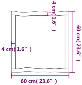 Επιφ Τραπεζιού Αν Καφέ 60x60x(2-6)εκ. Ακατέργ. Μασίφ Ξύλο Δρυός - Καφέ