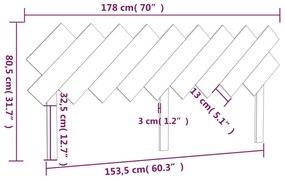 Κεφαλάρι Κρεβατιού Μελί 178x3x80,5 εκ. από Μασίφ Ξύλο Πεύκου - Καφέ