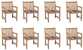 vidaXL Καρέκλες Κήπου 8 τεμ. Μασίφ Ξύλο Teak με Κόκκινα Καρό Μαξιλάρια
