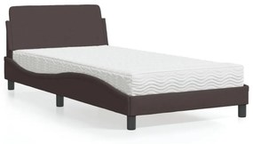 Κρεβάτι με Στρώμα Σκούρο Καφέ 100x200 εκ. Υφασμάτινο