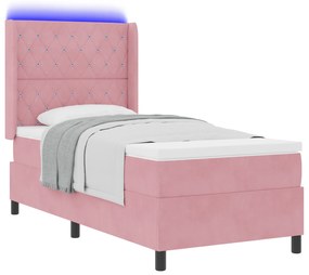 vidaXL κρεβάτι με ανυψωμένο στρώμα και LED  Ροζ 90x200 εκ Βελούδο