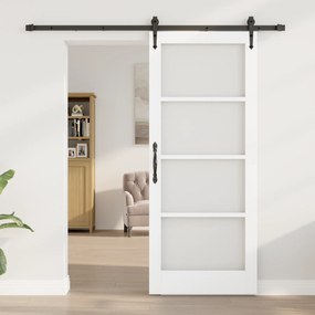vidaXL Συρόμενη Πόρτα  με Σετ Εξαρτημάτων Λευκή 83x202 εκ. Στερεό Ξύλο Πέτσας