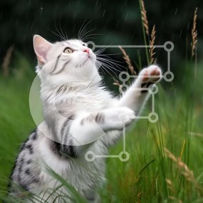 Intra Συλλεκτικό Ξύλινο Παζλ Plywood 4mm - Παιχνιδιάρικη γκρι και λευκή γάτα στη βροχή Σε Ξύλινο Κουτί - Διαστάσεις: 10x10 cm – 25 κομμάτια