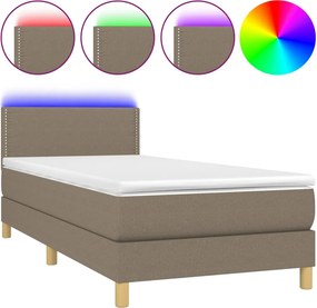 vidaXL Κρεβάτι Boxspring με Στρώμα &amp; LED Taupe 90x190 εκ. Υφασμάτινο
