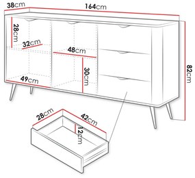 Σιφονιέρα Kingston AC101, Beige, Με συρτάρια και ντουλάπια, 82x164x38cm, 54 kg | Epipla1.gr