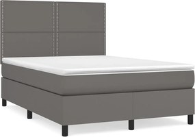 vidaXL Κρεβάτι Boxspring με Στρώμα Γκρι 140x190εκ. από Συνθετικό Δέρμα