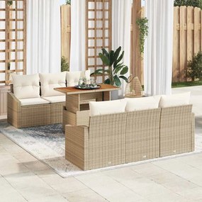vidaXL 7 Τεμάχια Σετ Εξωτερικής Τραπεζαρίας με Μαξιλάρια Μπεζ σε Πολυ Ράτταν και Ακακία