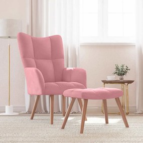 vidaXL Πολυθρόνα Relax Ροζ Βελούδινη με Σκαμπό
