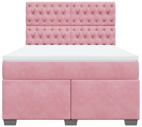 vidaXL Κρεβάτι Boxspring με Στρώμα Ροζ 140x200 εκ. Βελούδινο