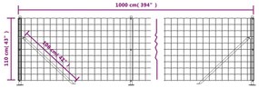 vidaXL Συρματόπλεγμα Περίφραξης Πράσινο 1,1x10 μ. με Βάσεις Φλάντζα