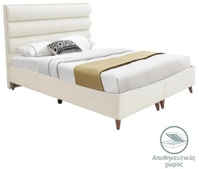 Κρεβάτι διπλό Luxe pakoworld με αποθηκευτικό χώρο κρεμ ύφασμα 160x200εκ