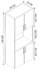 Ντουλάπα κουζίνας Armado Megapap χρώμα sapphire oak 60x32x140εκ.