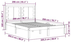 vidaXL Πλαίσιο Κρεβατιού 200 x 200 εκ. από Μασίφ Ξύλο Πεύκου