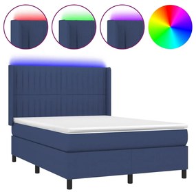 ΚΡΕΒΑΤΙ BOXSPRING ΜΕ ΣΤΡΩΜΑ &amp; LED ΜΠΛΕ 140X200 ΕΚ. ΥΦΑΣΜΑΤΙΝΟ 3138483