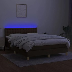 vidaXL Κρεβάτι Boxspring με Στρώμα &amp; LED Σκ.Καφέ 140x200 εκ Υφασμάτινο