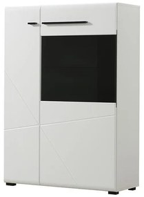 Βιτρίνα Trentino 2K VS1 Λευκό - Μαύρο - Λευκή Λάκα 87,5x35x124 εκ. 87.5x35x124 εκ.