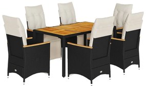 vidaXL Σετ Επίπλων Bistro Κήπου 7 τεμ Μαύρο Συνθετ. Ρατάν με Μαξιλάρια