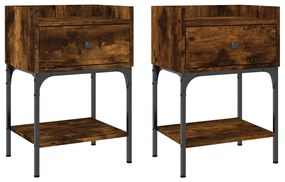 vidaXL Κομοδίνα 2 τεμ Καπνιστή Δρυς 40,5x31x60 εκ. Επεξεργασμένο Ξύλο