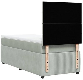 vidaXL Κρεβάτι Boxspring με Στρώμα Ανοιχτό Γκρι 100x200 εκ. Βελούδινο