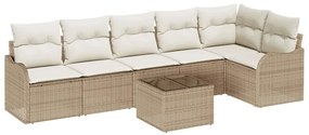vidaXL Σετ Καναπέ Κήπου με μαξιλάρι 7 pcs Μπεζ Πολυ ράταν