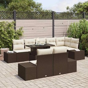 vidaXL Σετ Καναπέ Κήπου με αποθήκευση 9 pcs Καφέ Πολυ ράταν