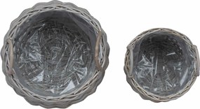 vidaXL Καλάθι Φυτών με αποθήκευση 2 pcs Γκρι Ράτταν Λατσάκ