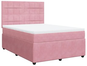 vidaXL Κρεβάτι Boxspring με Στρώμα Ροζ 140x190 εκ. Βελούδινο