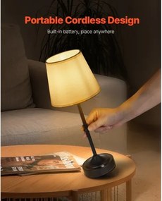 VEVOR Cordless Table Lamp Rechargeable Battery Desk Lamp Fabric Shade Black