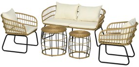 Outsunny Σετ σαλονιού από ρατάν, Σετ καθιστικού εξωτερικού χώρου, στυλ Boho, 5 τεμαχίων, 145 x 70 x 78 cm, Κρεμ + Φυσικό + Μαύρο