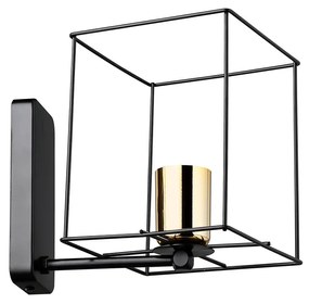 GloboStar® CYRA 203-0012 Μοντέρνο Επιτοίχιο Φωτιστικό Απλίκα Μονόφωτο 1 x E27 IP20 Μαύρο & Χρυσό Μέταλλο - Μ21 x Π21 x Υ19cm