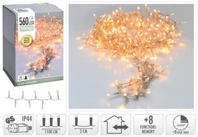 560 Φωτάκια LED - 11 Μέτρα + 3 Μέτρα σύνδεσης , Κανονική Διάταξη, με χειριστήριο, 8 προγράμματα, Διάφανο καλώδιο PVC - Θερμό Λευκό