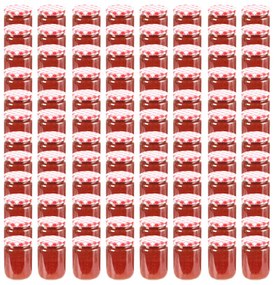 vidaXL Βάζα Μαρμελάδας 96 τεμ. 230 ml Γυάλινα με Κόκκινα/Λευκά Καπάκια