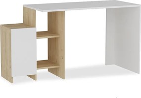 Γραφείο με ραφιέρα Kely pakoworld χρώμα λευκό-φυσικό 113x55x74εκ